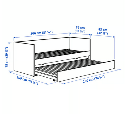 IKEA VIHALS Day-bed frame with trundle bed, white, 80x200 cm