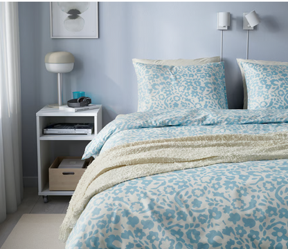 IKEA CYMBALBLOMMA Duvet cover and 2 pillowcases, white/blue, 240x220/50x80 cm