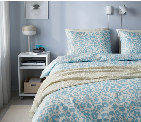 IKEA CYMBALBLOMMA Duvet cover and 2 pillowcases, white/blue, 240x220/50x80 cm
