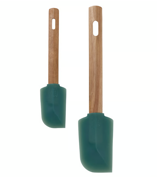 IKEA BÄCKRÖDING Spatula, set of 2, wood/dark grey-green