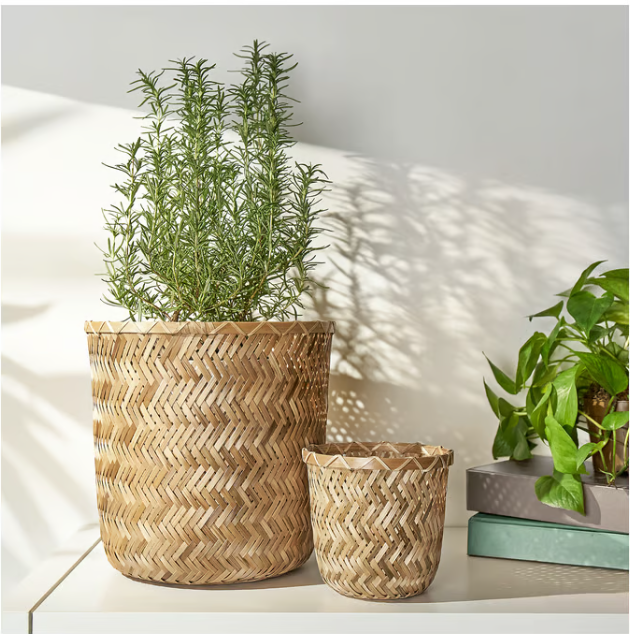 IKEA KLYNNON Plant pot, handmade bamboo, 24 cm