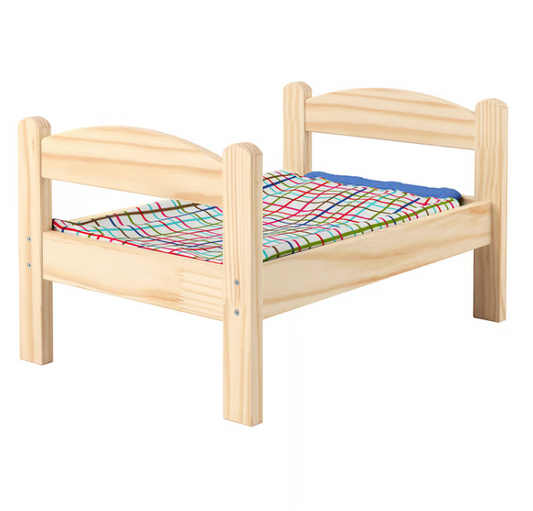 IKEA DUKTIG Doll's bed with bedlinen set, pine/multicolour