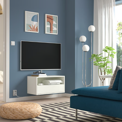 IKEA EKET Wall mounted media shelf w rail, white, 70x35x35 cm