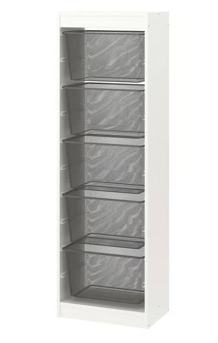 IKEA TROFAST Storage combination with boxes, white/dark grey, 46x30x145 cm