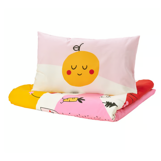 IKEA GRÖNFINK Duvet cover 1 pillowcase for cot, multicolour/striped, 110x125/35x55 cm