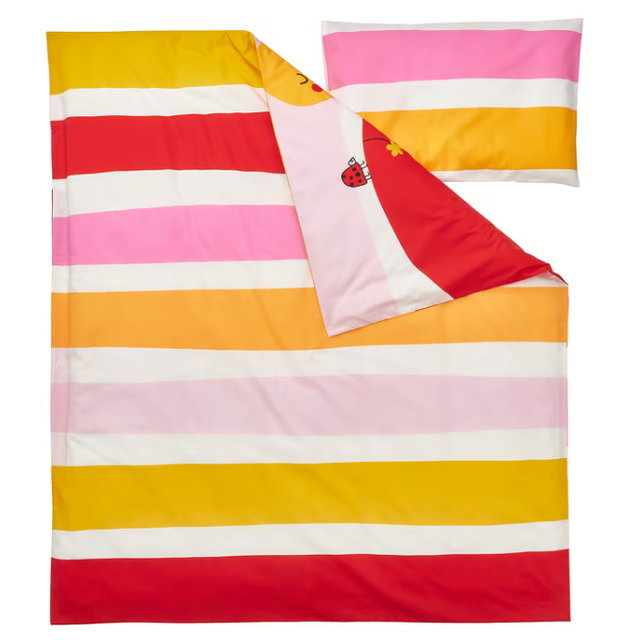 IKEA GRÖNFINK Duvet cover 1 pillowcase for cot, multicolour/striped, 110x125/35x55 cm