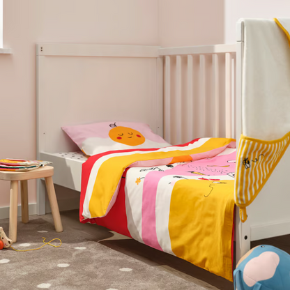 IKEA GRÖNFINK Duvet cover 1 pillowcase for cot, multicolour/striped, 110x125/35x55 cm