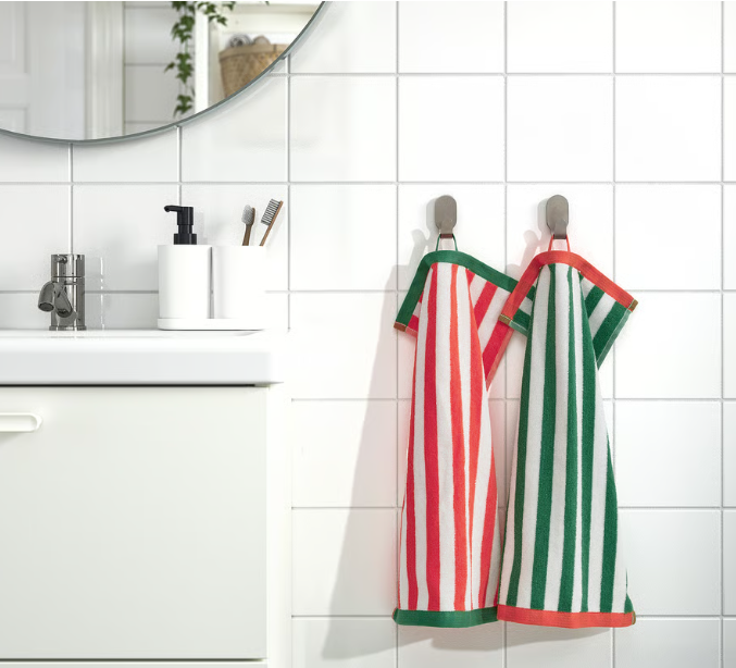 IKEA SLÅNHÖSTMAL Guest towel, green/white/red, 30x50 cm