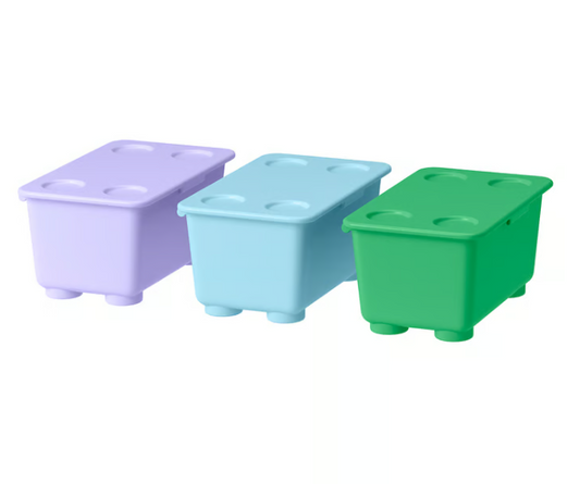 IKEA GLIS Box with lid, green lilac/blue, 17x10 cm