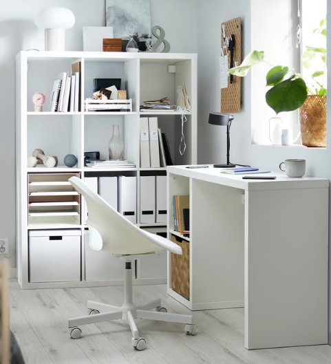 IKEA KALLAX / LOBERGET Desk and chair, white