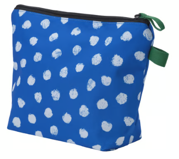 IKEA SKOGSSALLAT Toiletry bag, blue/white/dotted