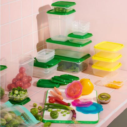 PRUTA Food container, set of 17, transparent/green