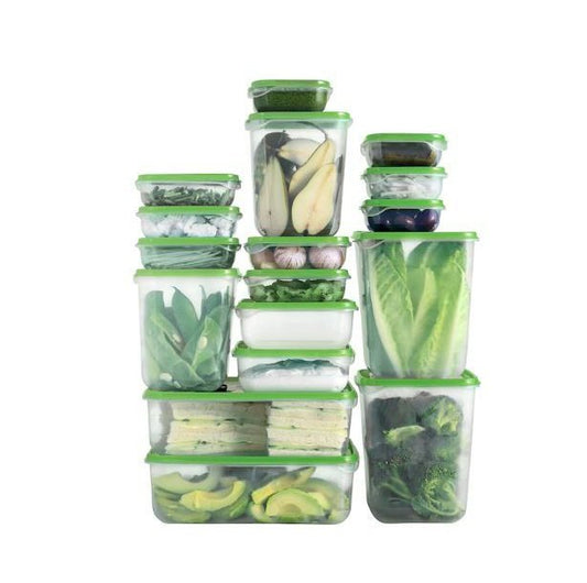 PRUTA Food container, set of 17, transparent/green