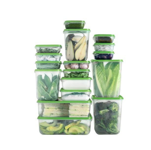 PRUTA Food container, set of 17, transparent/green