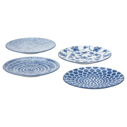 IKEA ENTUSIASM Side plate, patterned/blue Set of 4 plates