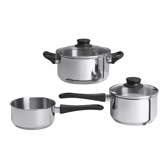 IKEA ANNONS 5-piece cookware set, glass/stainless steel