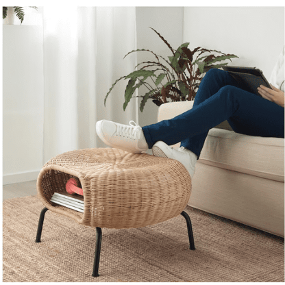 IKEA GAMLEHULT Footstool with storage, rattan/anthracite