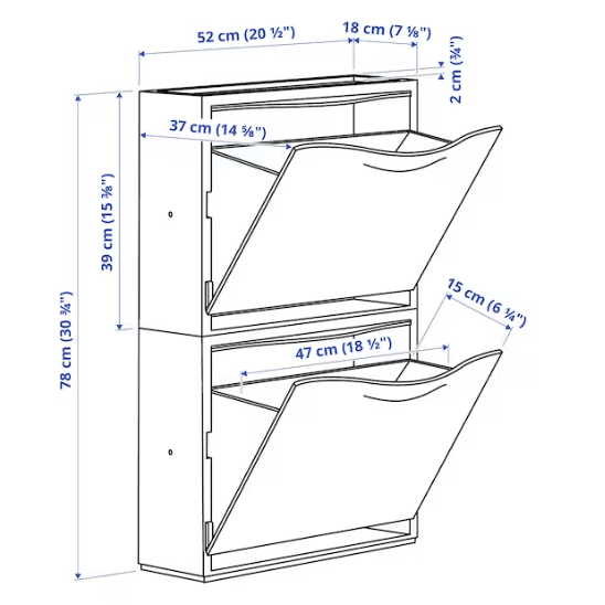 IKEA TRONES Shoe cabinet/storage, white, 52x18x39 cm (set of 2)